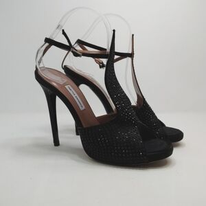 Tabitha Simmons Dulcina Black‎ Silk Rhinestones Platform TStrap Sandal EU40